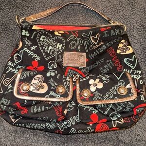 Coach Black Poppy Signature Print Shoulder Bag